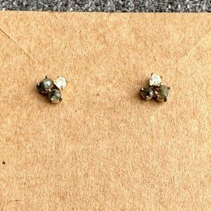 3 Stone Cluster Earrings with Gold Stud Posts